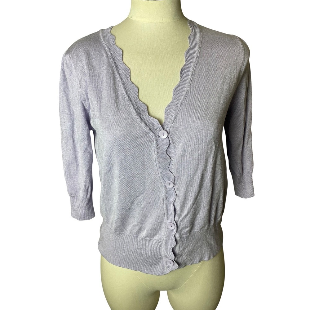 Ecanuer Lavender Scalloped Cardigan XL Soft Knit Quiet Luxury Preppy - Picture 2 of 8